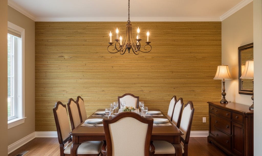 Kaluhee Grasscloth | Phillipe Romano - dining room room setting