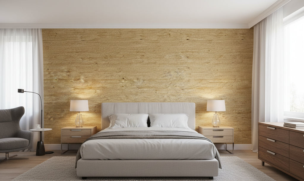 Kaopapa Striated Grasscloth | Phillipe Romano - bedroom room setting