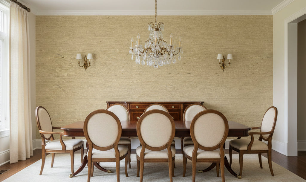 Kaopapa Striated Grasscloth | Phillipe Romano - dining room room setting