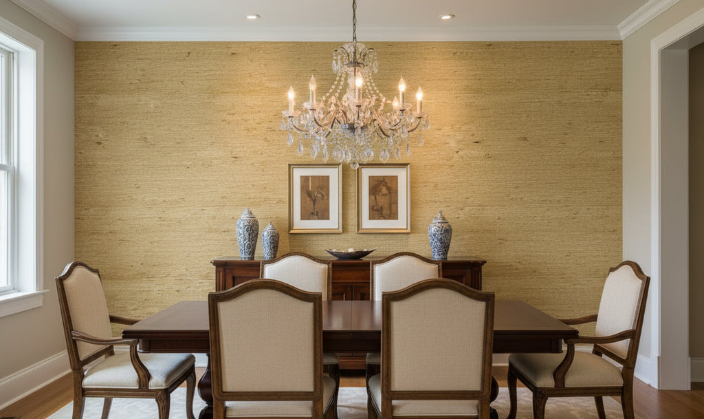 Kaopapa Striated Grasscloth | Phillipe Romano - dining room room setting