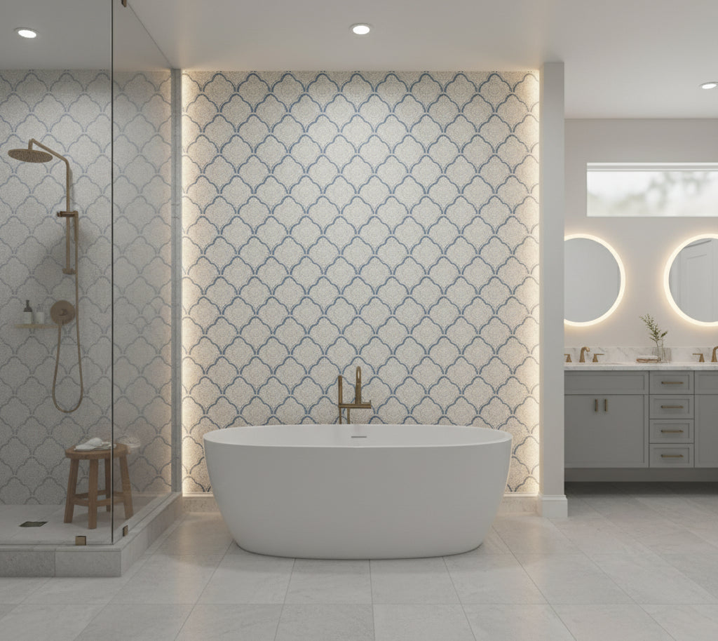 Kashmira Indigo | Baker Lifestyle - bathroom room setting