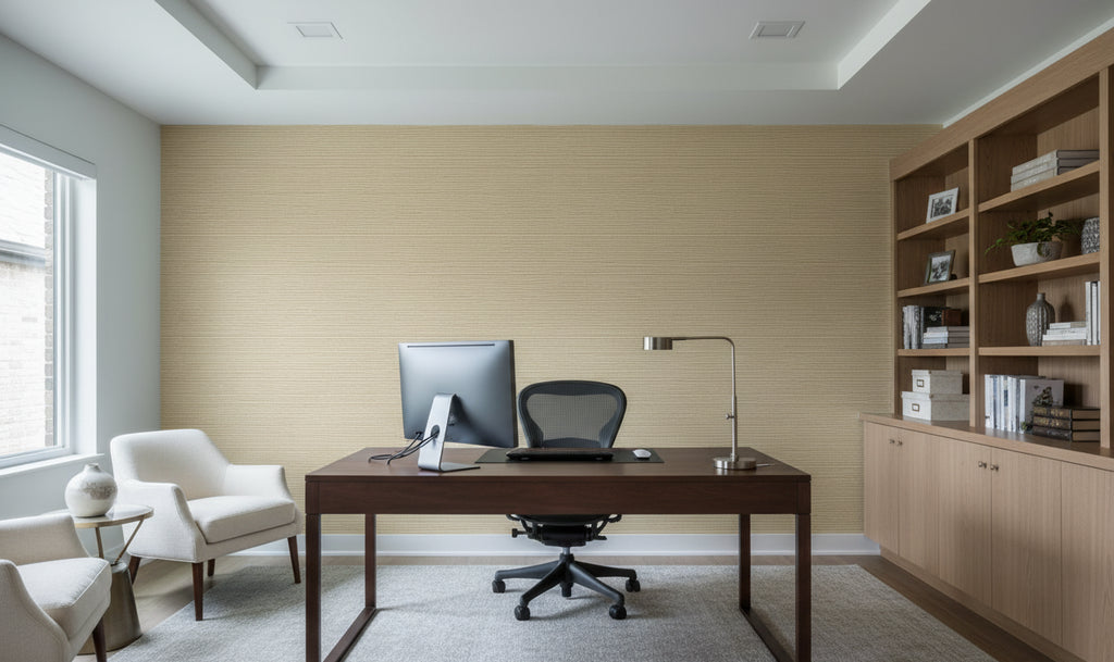 Kipa Tight Woven Grasscloth | Phillipe Romano - office room setting