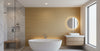 Kipa Tight Woven Grasscloth | Phillipe Romano - bathroom room setting