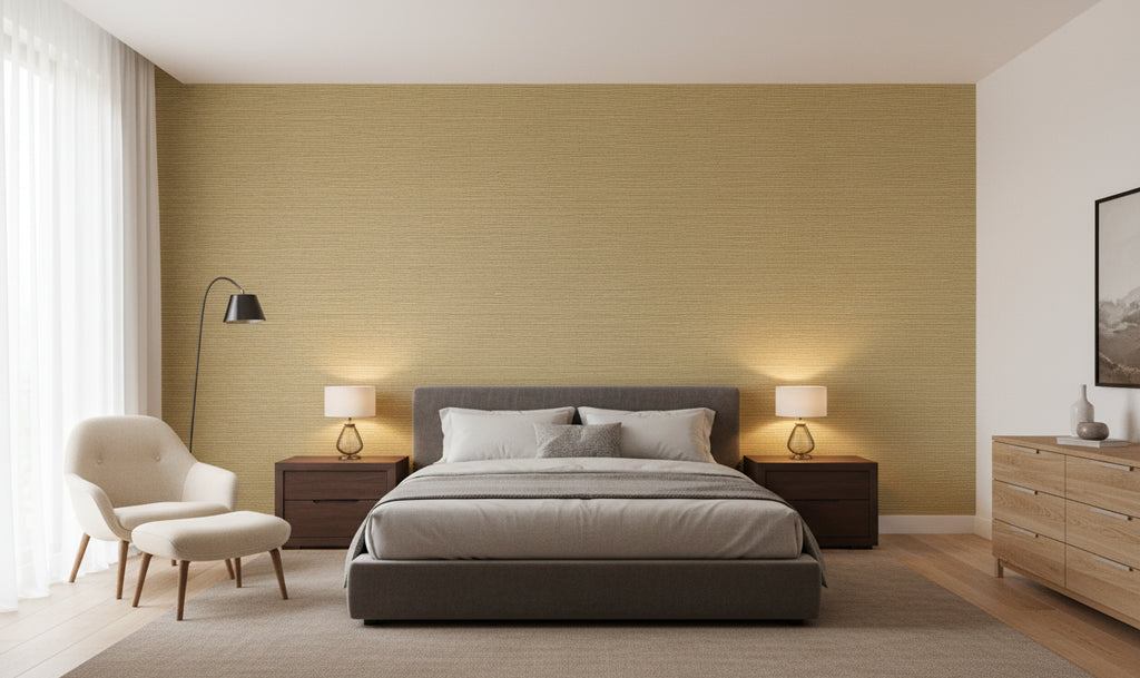 Kipa Tight Woven Grasscloth | Phillipe Romano - bedroom room setting
