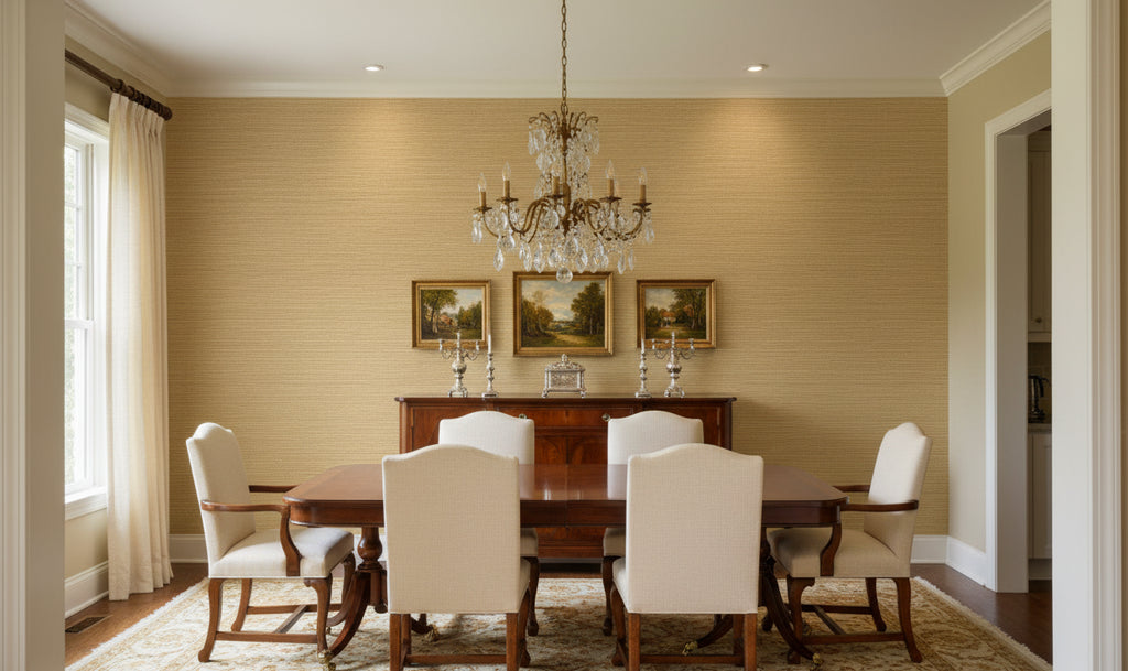 Kipa Tight Woven Grasscloth | Phillipe Romano - dining room room setting