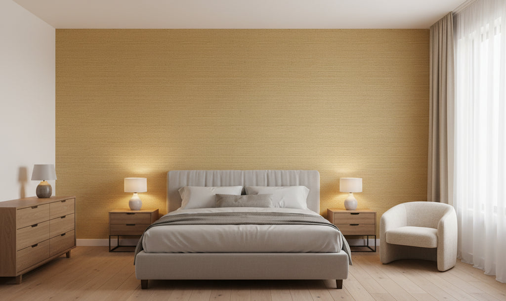 Kipa Tight Woven Grasscloth | Phillipe Romano - bedroom room setting