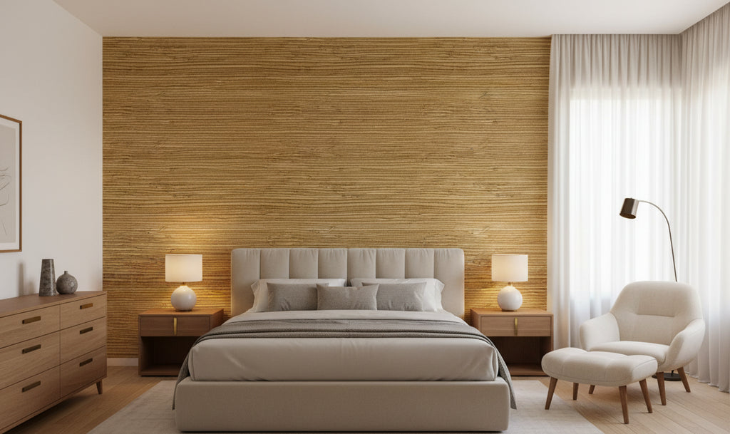 Kipulua Grasscloth | Phillipe Romano - bedroom room setting