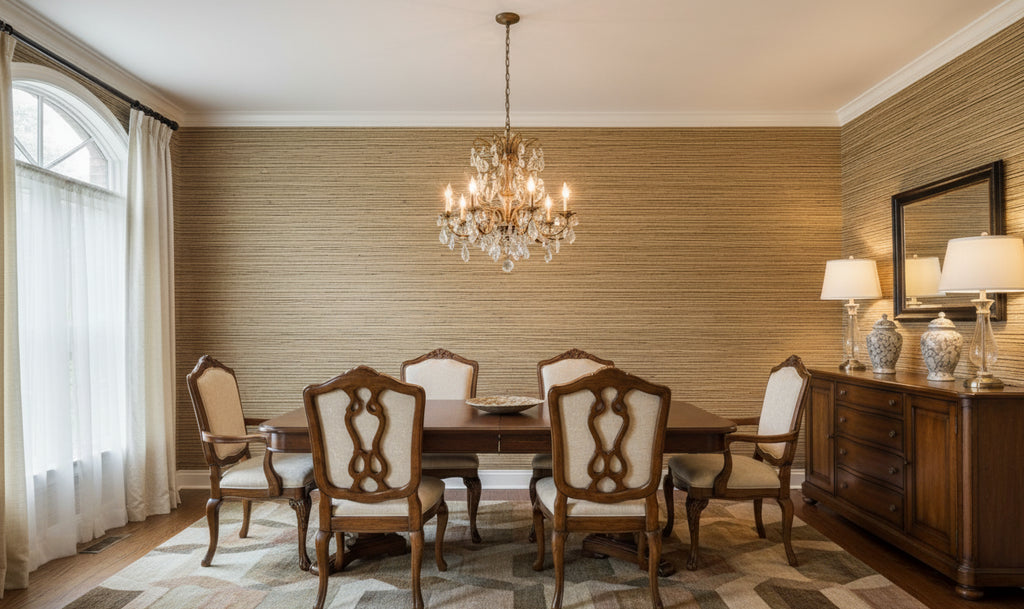 Kipulua Grasscloth | Phillipe Romano - dining room room setting