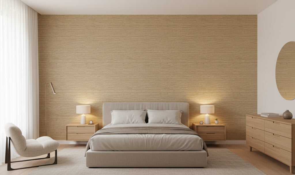 Kuhukua Grasscloth | Phillipe Romano - bedroom room setting