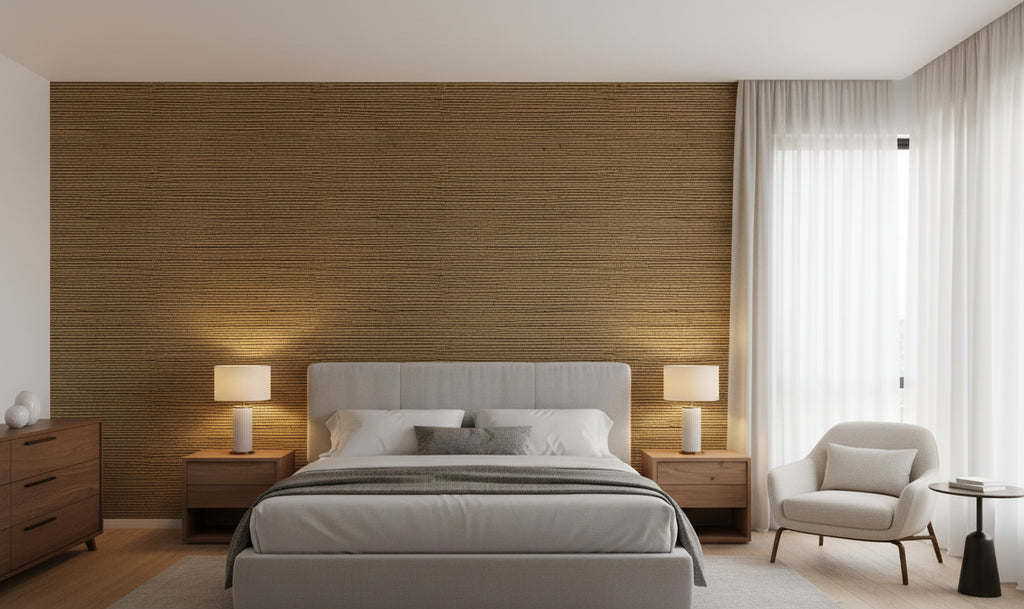 Kuhukua Grasscloth | Phillipe Romano - bedroom room setting