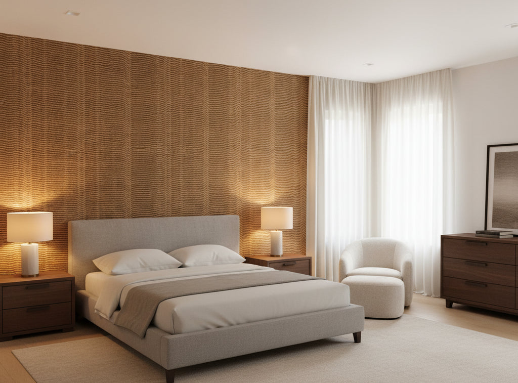 La Arezzo Gauze Pleated Wallcovering - bedroom room setting
