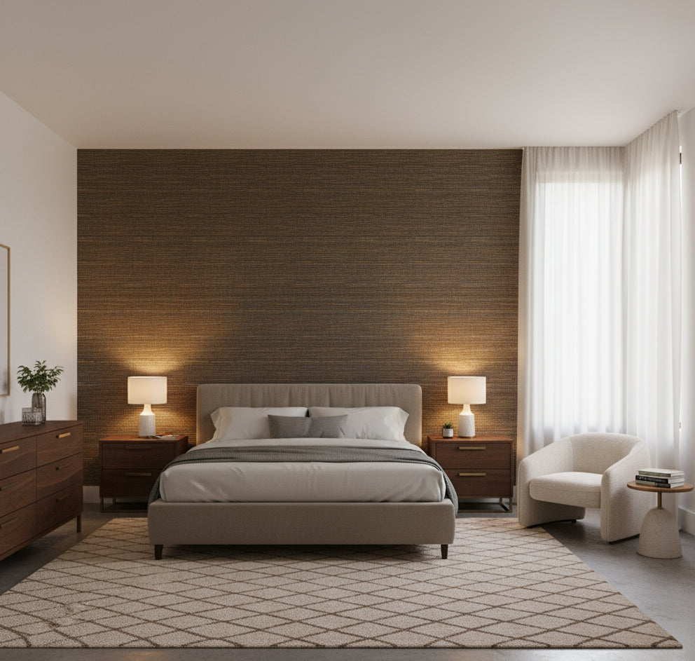 La Diabla Grasscloth | Phillipe Romano - bedroom room setting