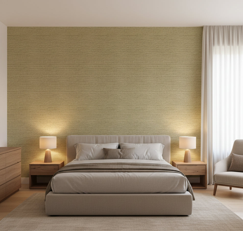 La Gregaria Grasscloth | Phillipe Romano - bedroom room setting