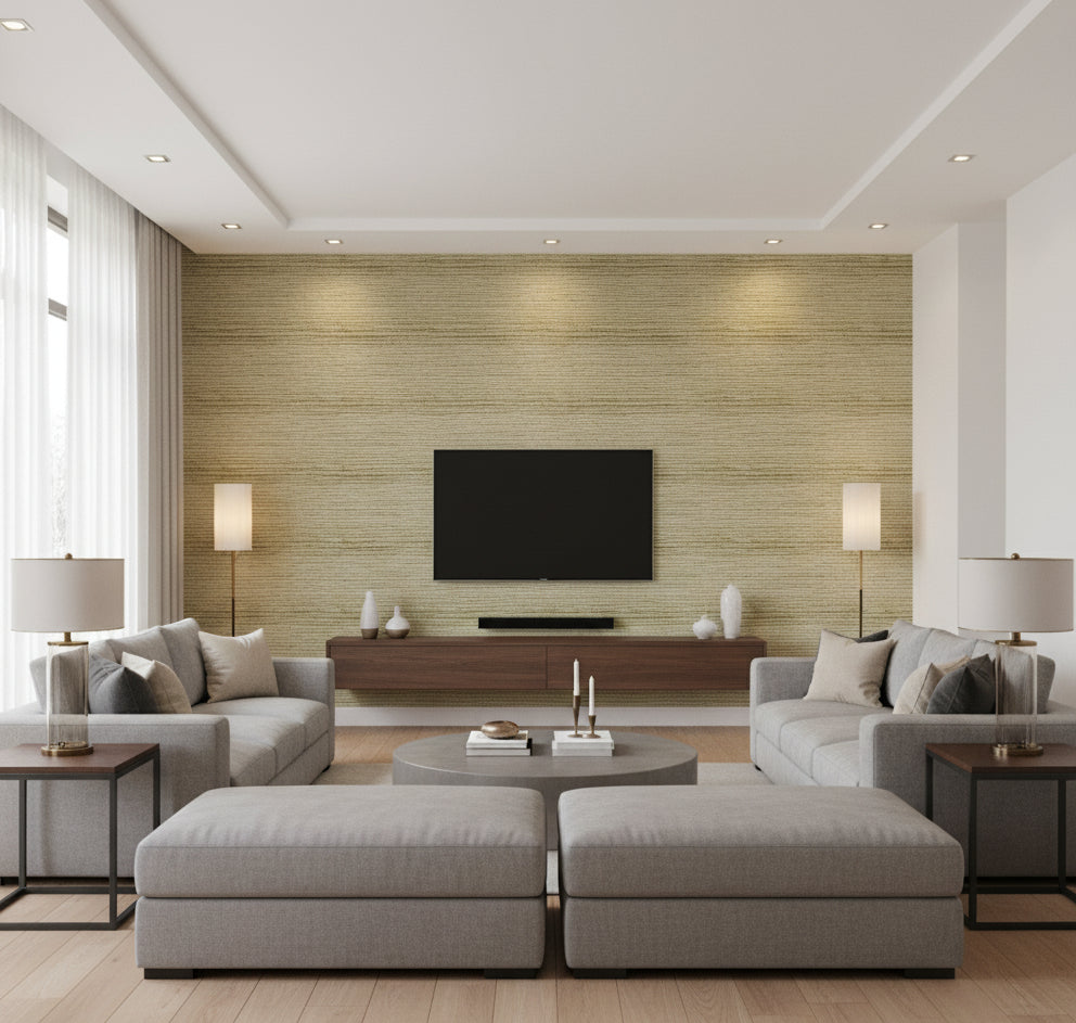 La Gregaria Grasscloth | Phillipe Romano - living room room setting