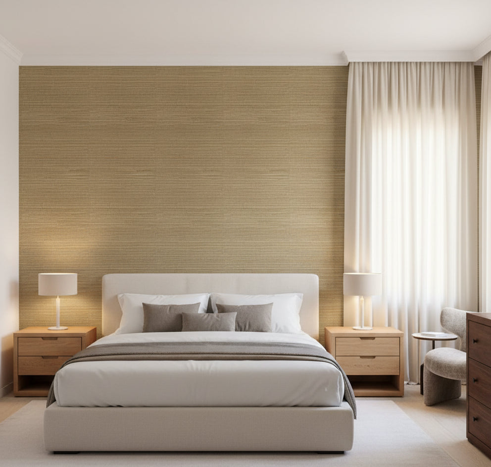 La Halelua Grasscloth | Phillipe Romano - bedroom room setting