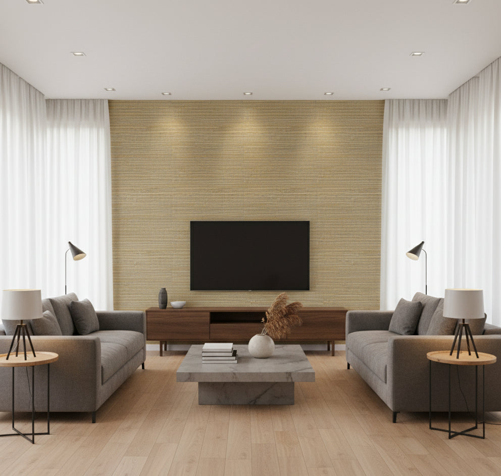 La Halelua Grasscloth | Phillipe Romano - living room room setting