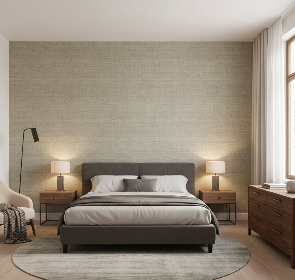 La Halelua Grasscloth | Phillipe Romano - bedroom room setting