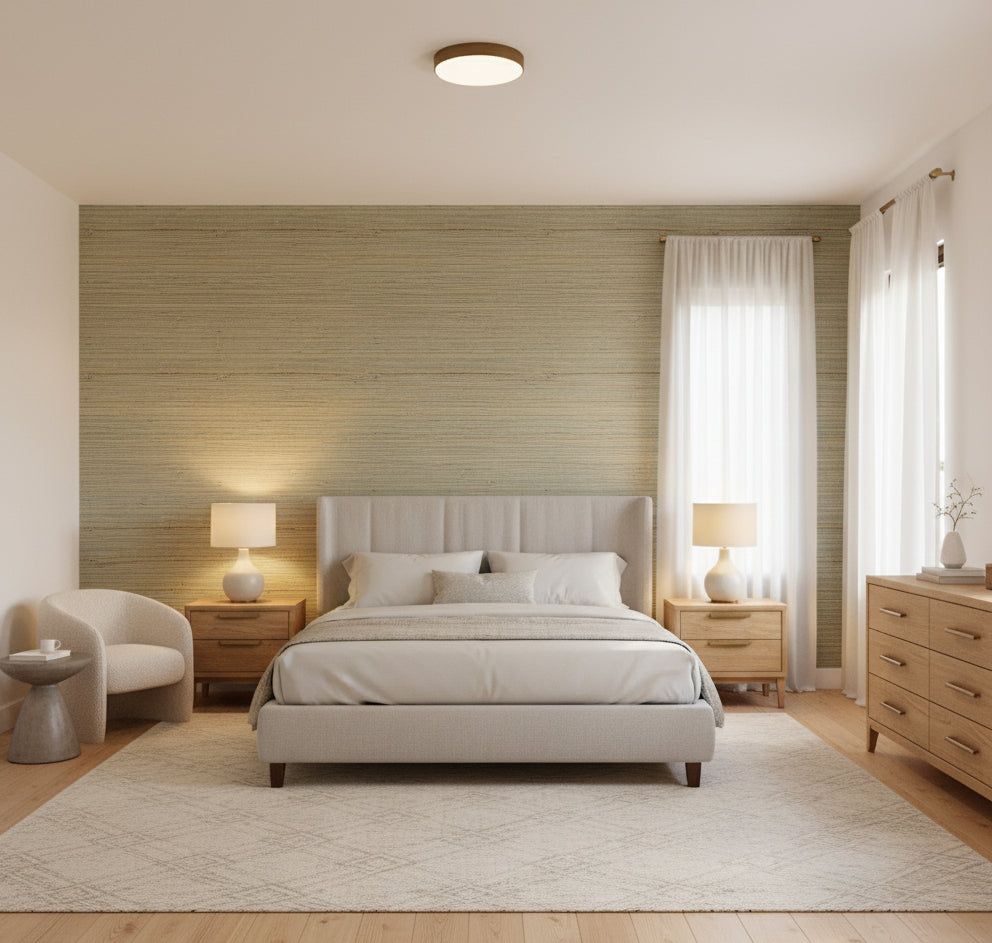 La Halelua Grasscloth | Phillipe Romano - bedroom room setting