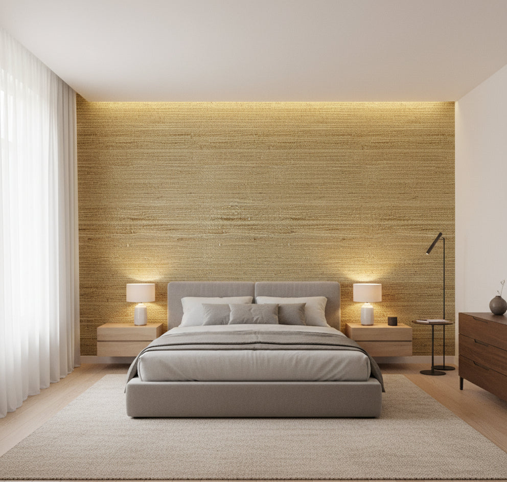 La Libra Grasscloth | Phillipe Romano - bedroom room setting