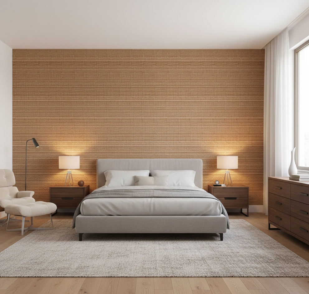 La Libra Grasscloth | Phillipe Romano - bedroom room setting