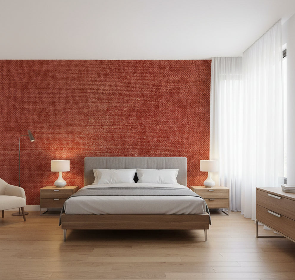 La Libra Grasscloth | Phillipe Romano - bedroom room setting