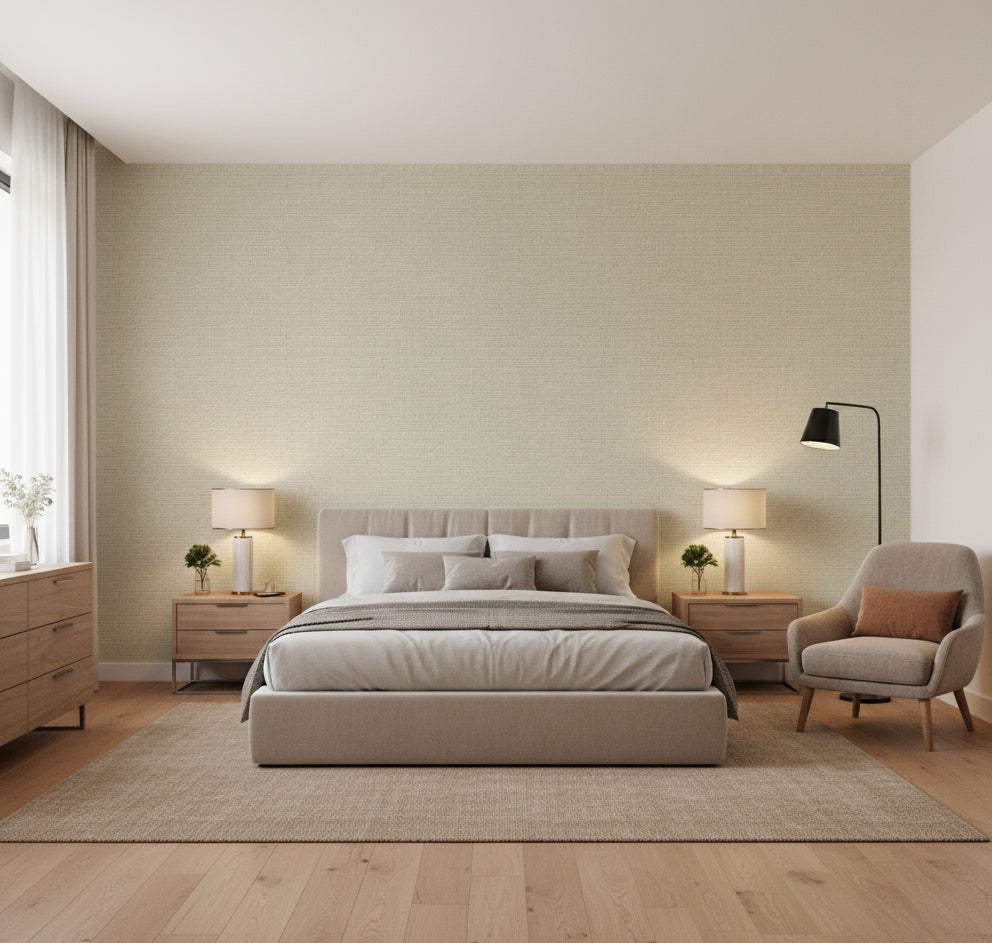 La Metalica Grasscloth | Phillipe Romano - bedroom room setting