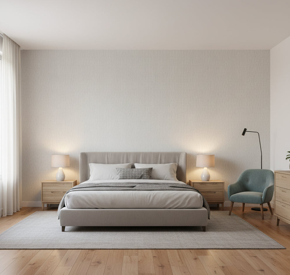 La Natural Grasscloth PaperWeave Basketweave | Phillipe Romano - bedroom room setting