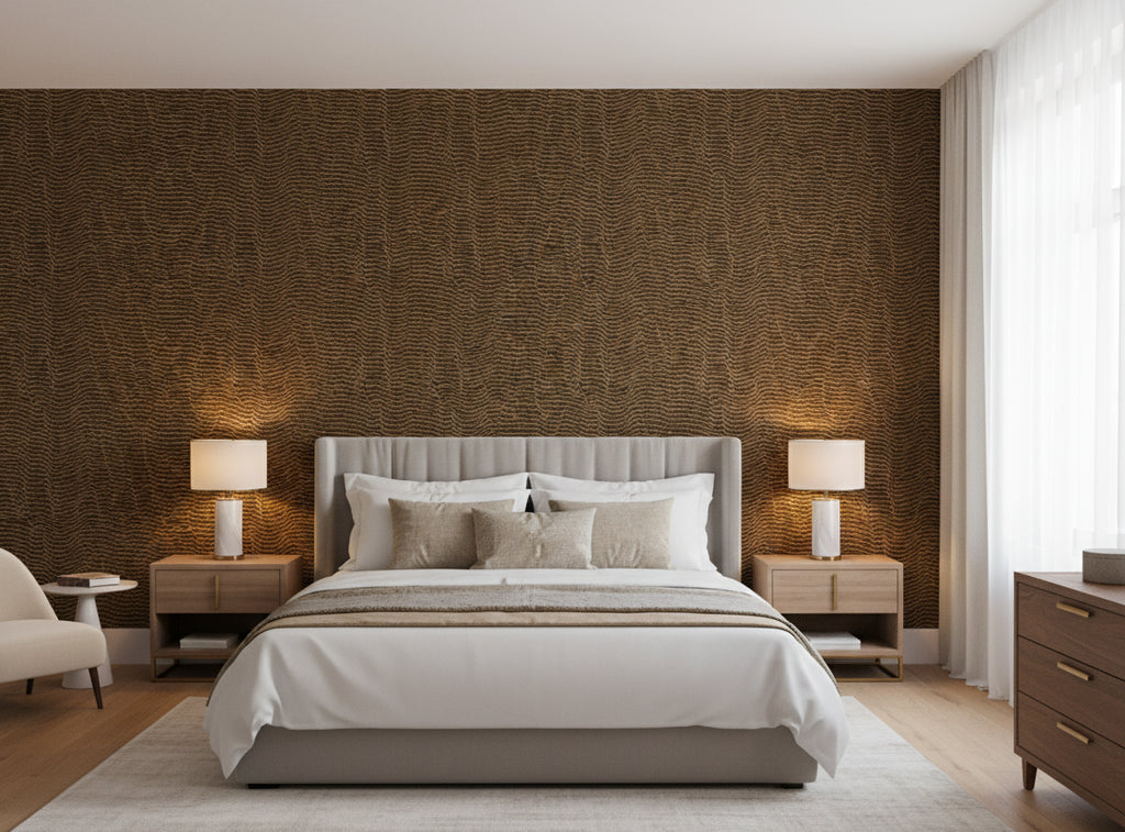 La Spezia Gauze Wallcovering - bedroom room setting