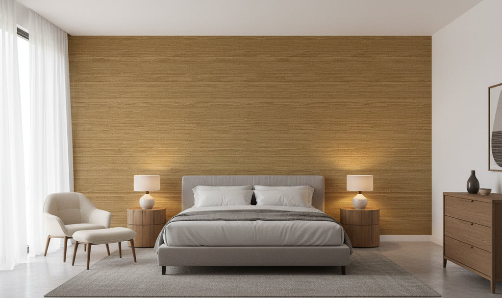 Lahana Classic Grasscloth | Phillipe Romano - bedroom room setting