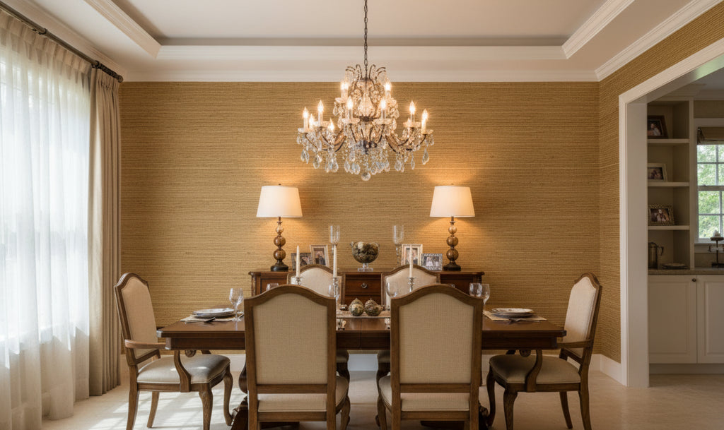 Lahana Classic Grasscloth | Phillipe Romano - dining room room setting