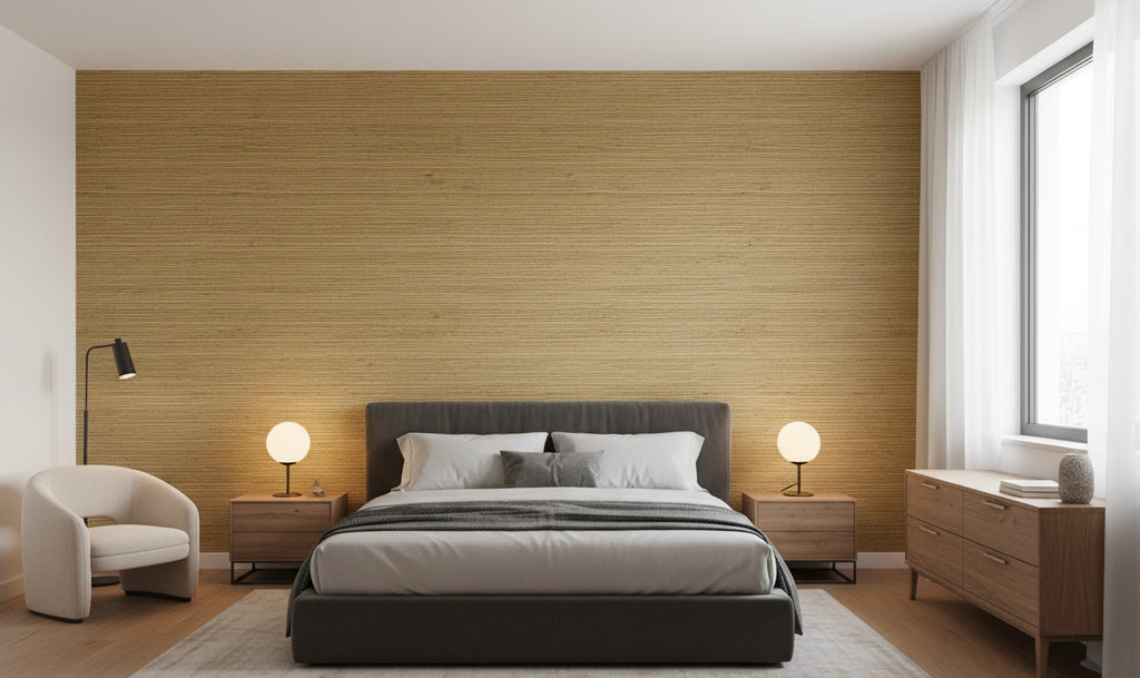 Lahana Classic Grasscloth | Phillipe Romano - bedroom room setting