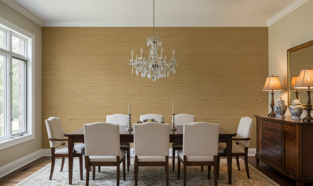 Lahana Classic Grasscloth | Phillipe Romano - dining room room setting
