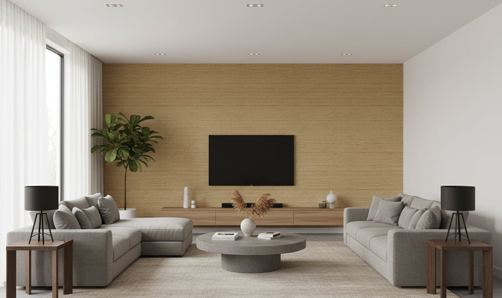 Lahana Classic Grasscloth | Phillipe Romano - living room room setting