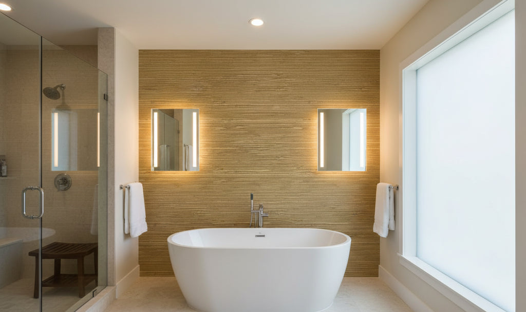 Lahana Classic Grasscloth | Phillipe Romano - bathroom room setting