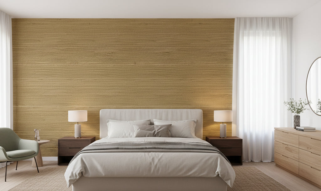 Lahana Classic Grasscloth | Phillipe Romano - bedroom room setting