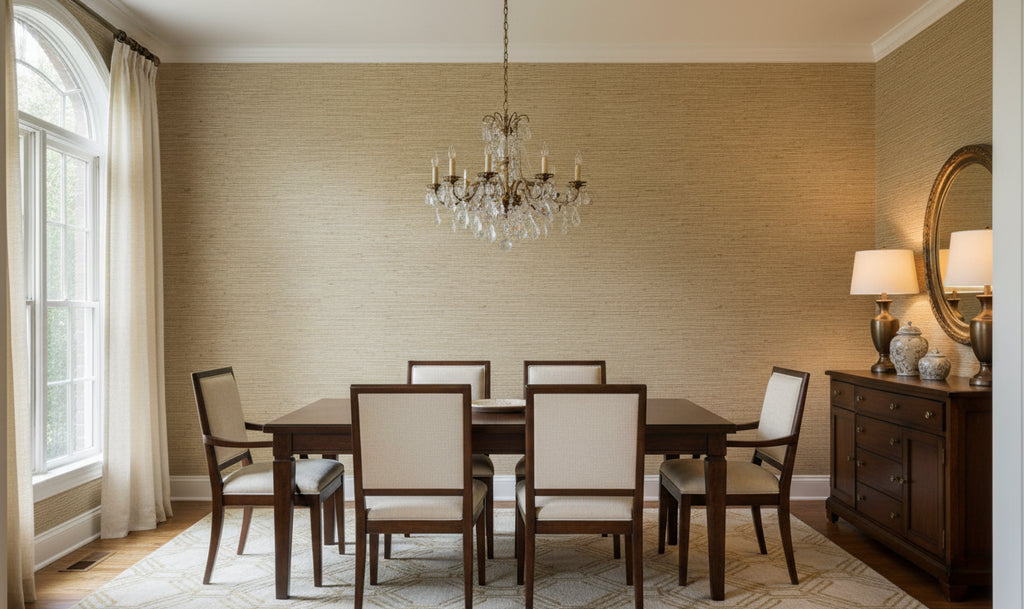 Lahana Classic Grasscloth | Phillipe Romano - dining room room setting