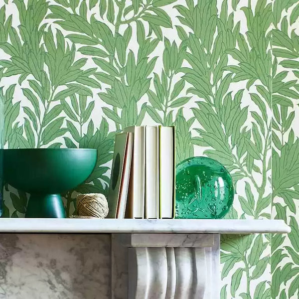 V&a Laurel Leaf - Verde - Green Wallcovering | 1838 Wallcoverings