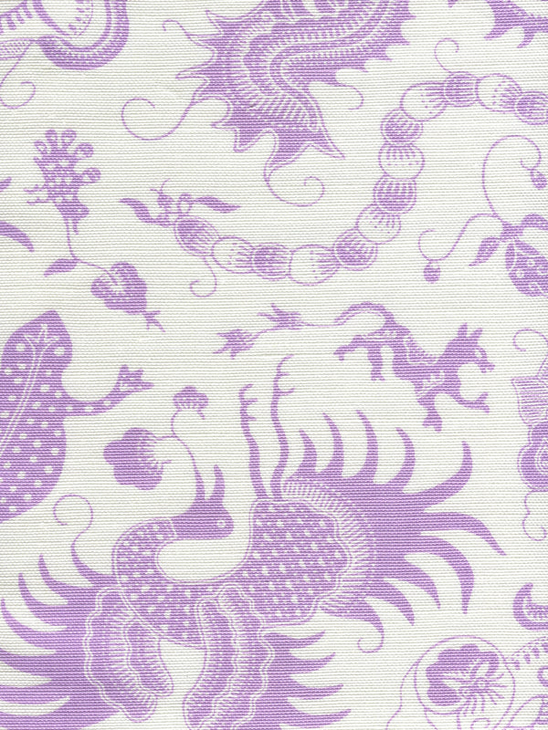 Indramayu Lavender on White Screen Printed - Powder Blue Fabric | China Seas