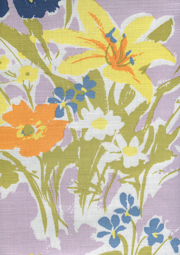 Flowers II Lavender Orange Yellow Screen Printed Fabric | China Seas