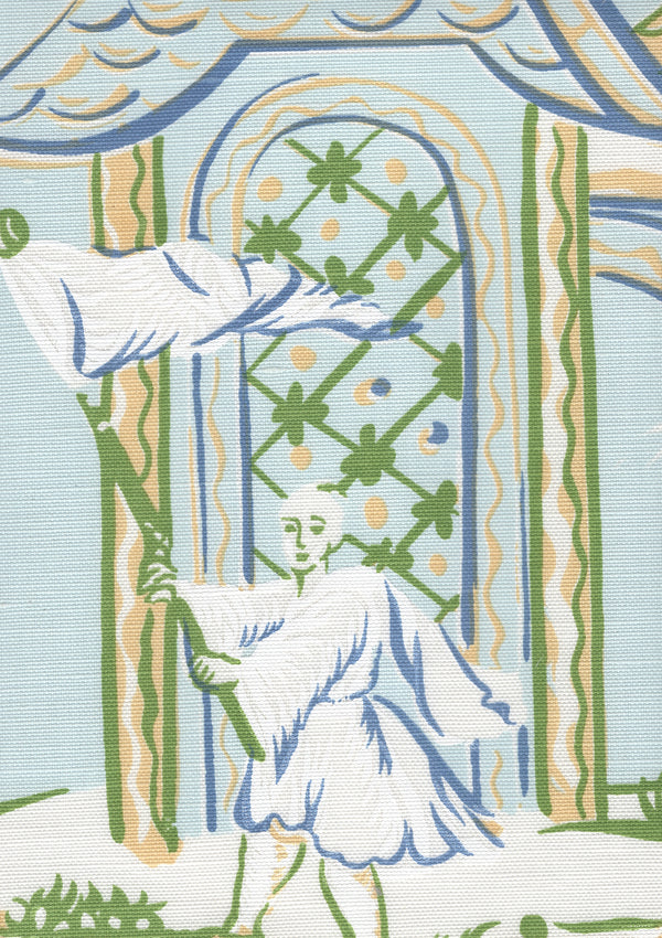 Lyford Print Light Blue Green on White Screen Printed Fabric | China Seas