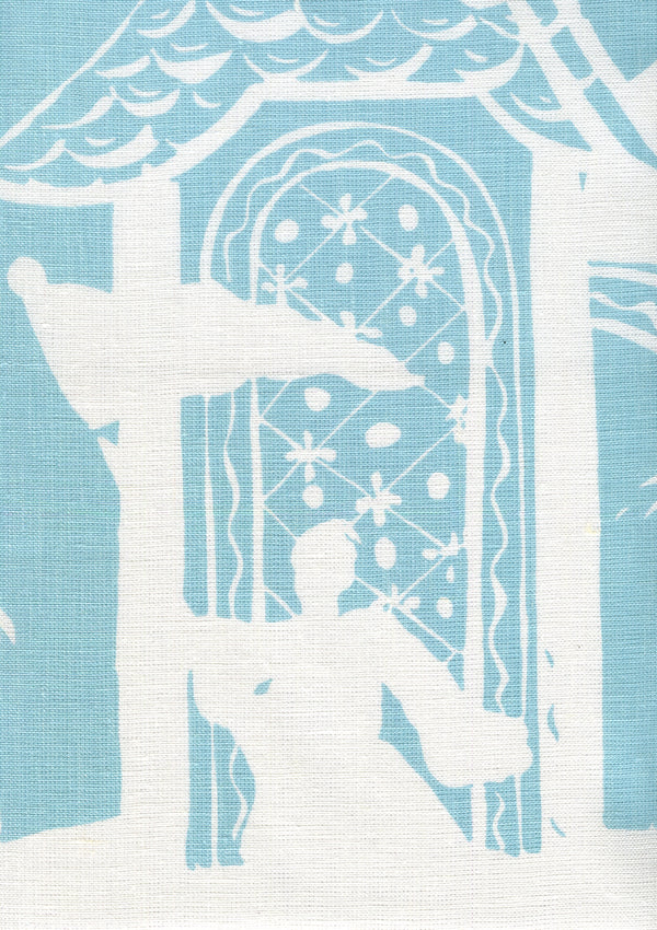 Lyford Background Light Turquoise on white Screen Printed Fabric | China Seas