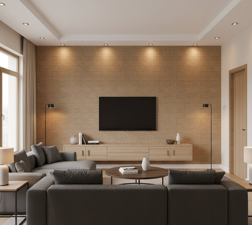 Lillian's Horizontal Grass Cloth | Phillipe Romano - living room room setting