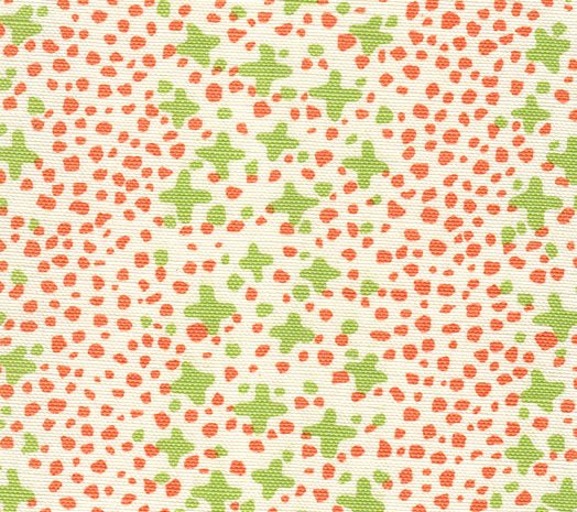 Lime Green Orange Dots on Tint Cotton/Linen