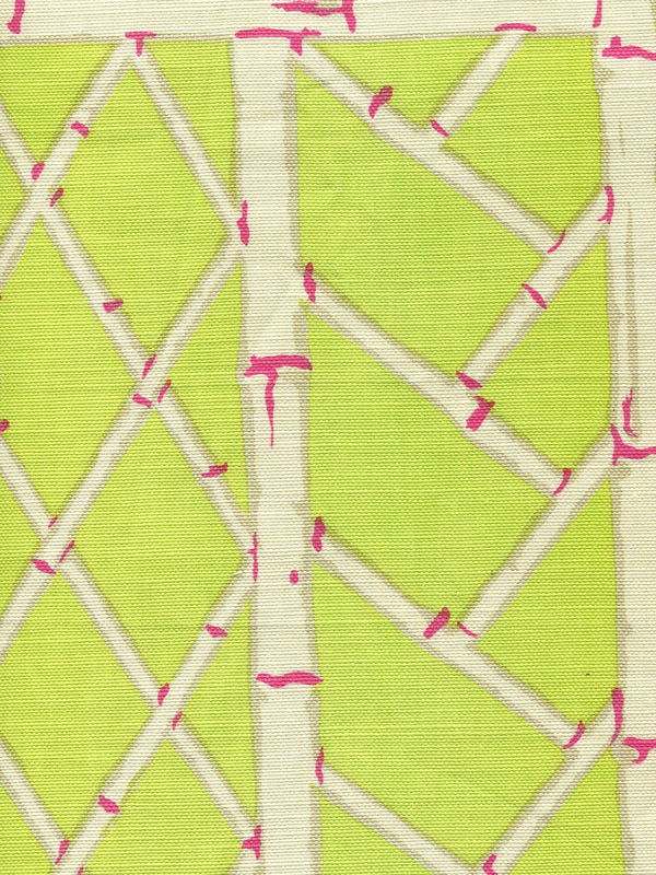 Lyford Trellis Lime Magenta Cream Screen Printed Fabric | China Seas