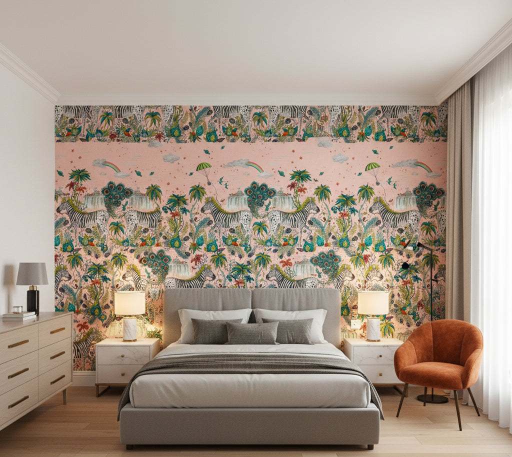 Lost Adventure Quartz Wp | Clarke and Clarke - bedroom room setting
