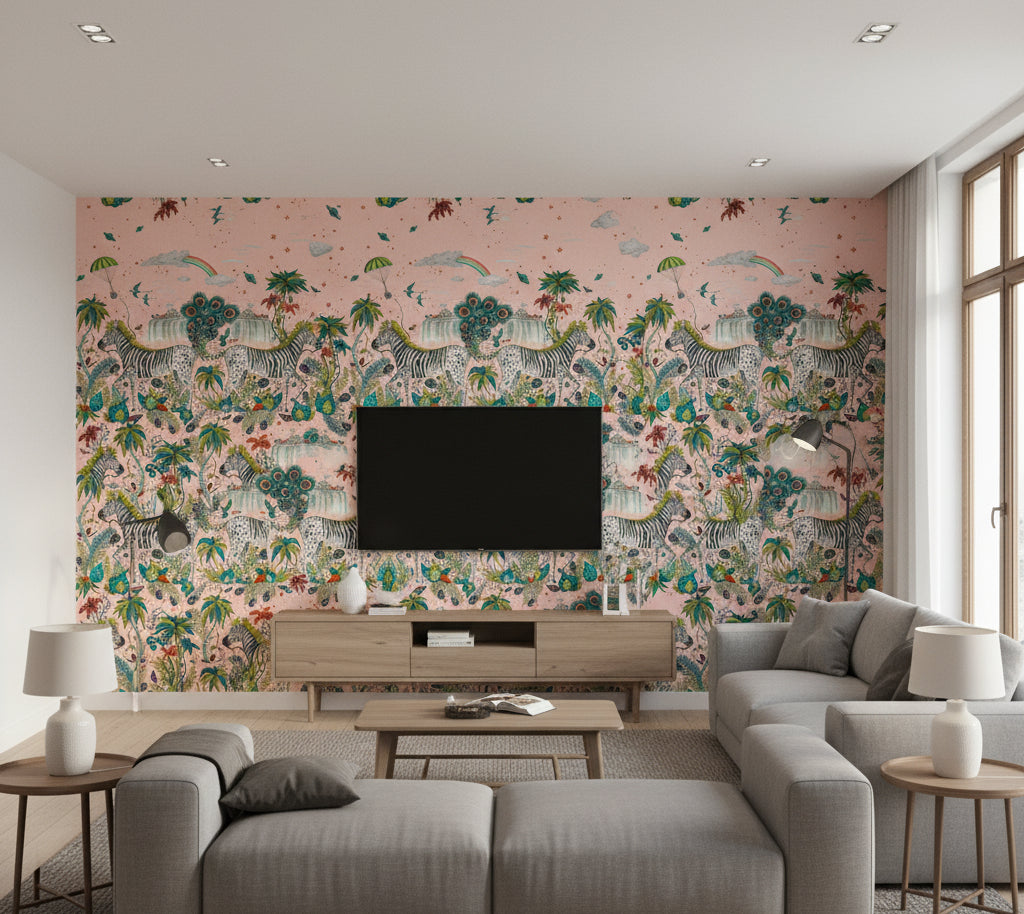 Lost Adventure Quartz Wp | Clarke and Clarke - living room room setting