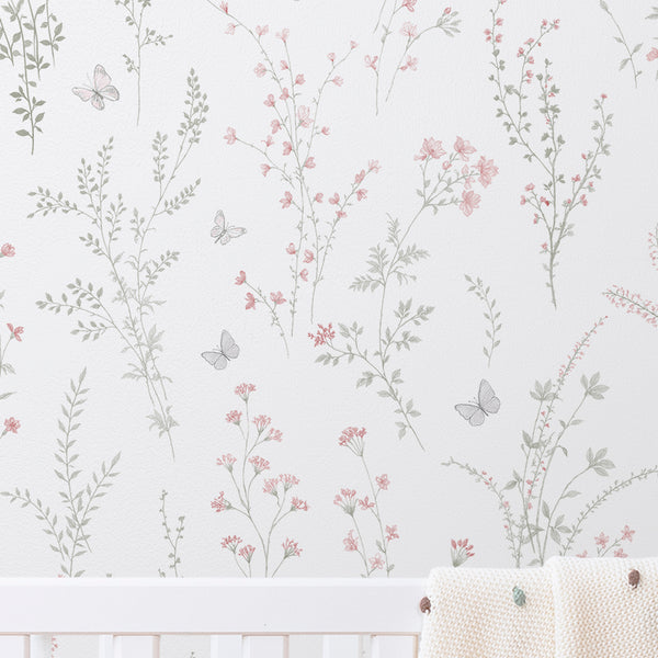 Soft Flowers and Butterflies Scandinavian | Architectural Wallcoverings