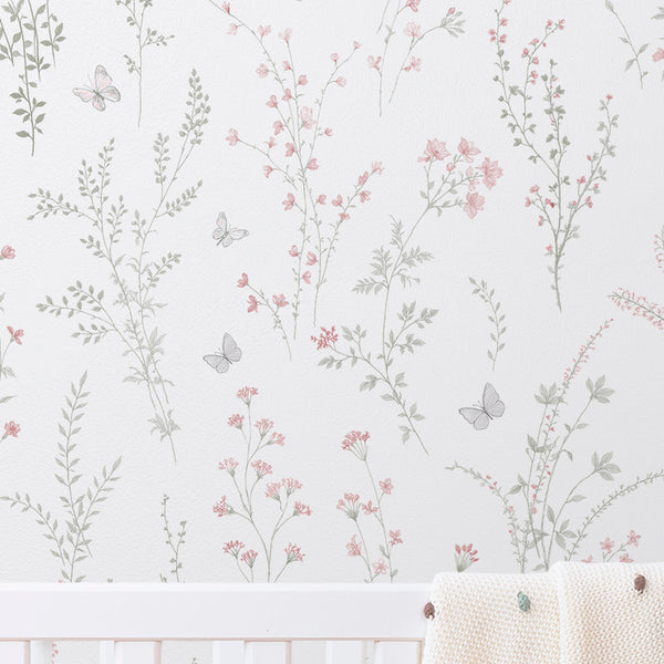 Soft Flowers and Butterflies Contemporary | Architectural Wallcoverings