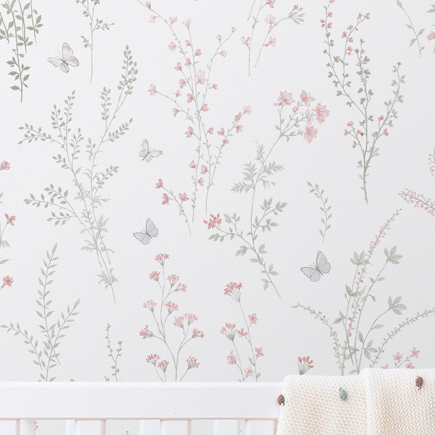 Soft Flowers and Butterflies | Adrian Wallcovering | DW Bespoke Studios