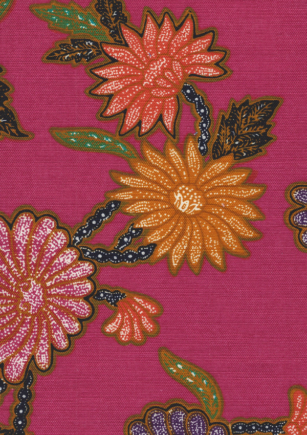 Turtle Batik Magenta Multi Screen Printed - White Fabric | China Seas